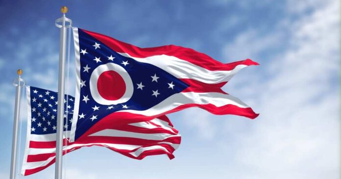 The,Ohio,State,Flag,Waving,Along,With,The,National,Flag