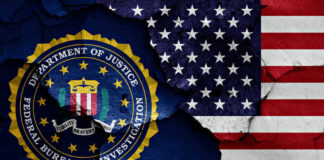 FBI seal overlaid on the American flag background.