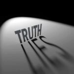 Truth casting shadow spelling Lies on curved surface.