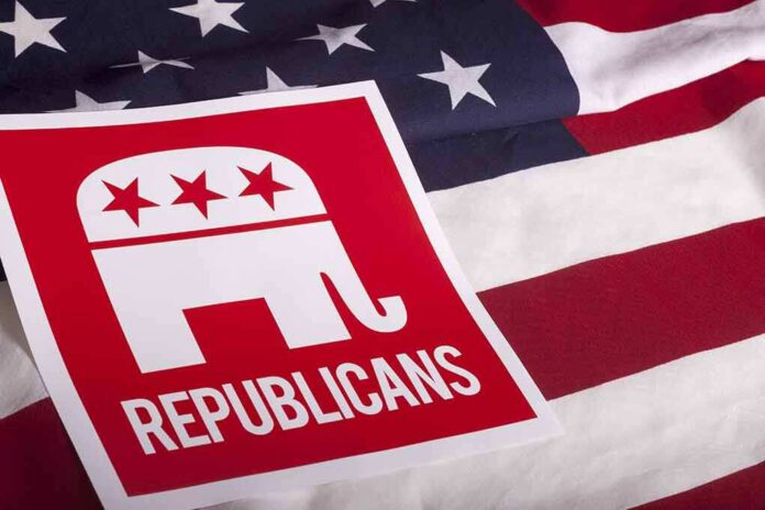 305852225 featured image Republican symbol on American flag background.
