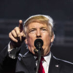 Donald Trump, points while speaking.