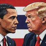 Illustration of Barack Obama and Donald Trump facing each other