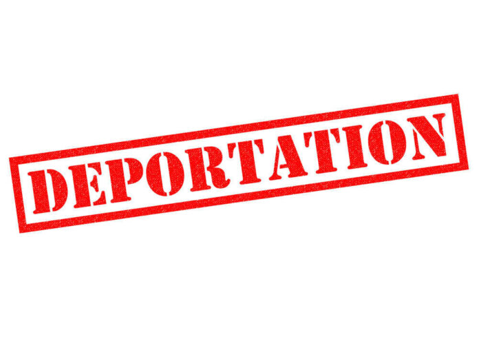 Red deportation stamp on white background