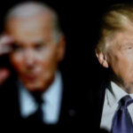 Blurred Joe Biden and clear Donald Trump side by side