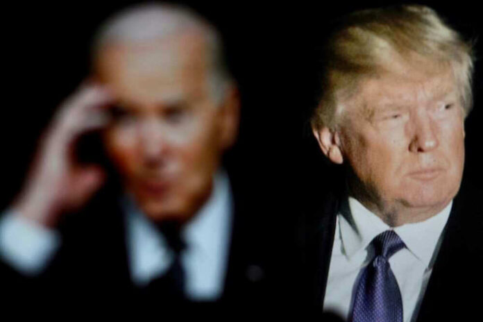 Blurred Joe Biden and clear Donald Trump side by side