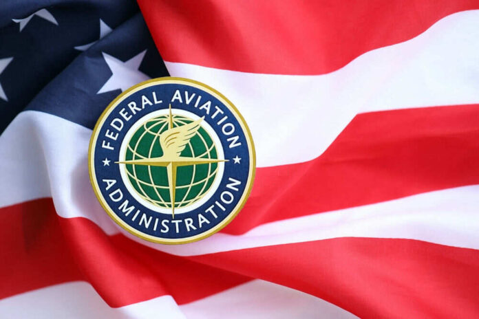 Federal Aviation Administration emblem on American flag