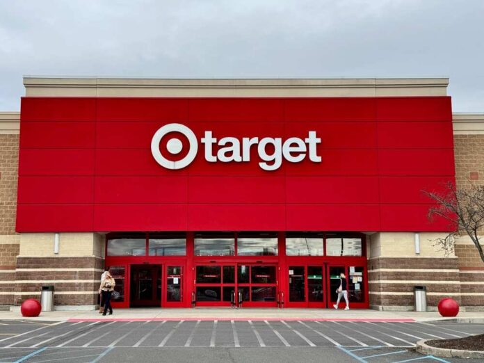 Exterior view of a Target store with a red facade