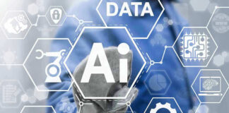 AI technology concept with various industry icons.