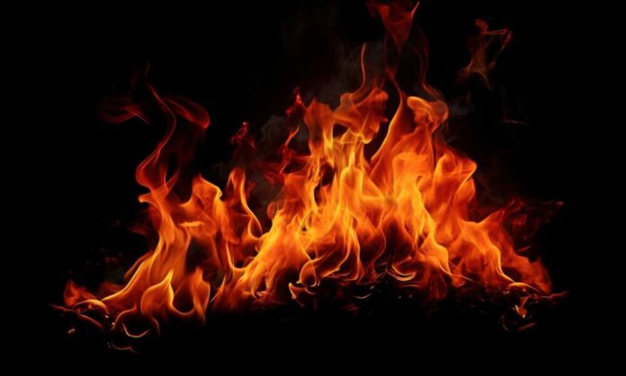 Bright flames dancing against a black background