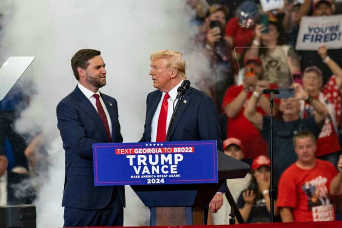 A political rally featuring Donald Trump and JD Vance.