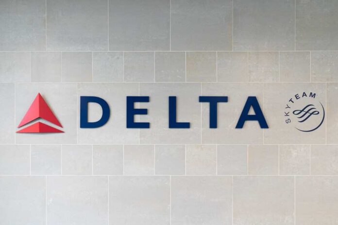 Delta Airlines logo displayed on a wall