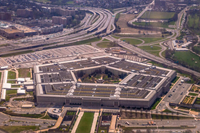 Aerial view of the Pentagon surrounded by roads
