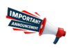 A megaphone with the text 'IMPORTANT ANNOUNCEMENT' in bold letters
