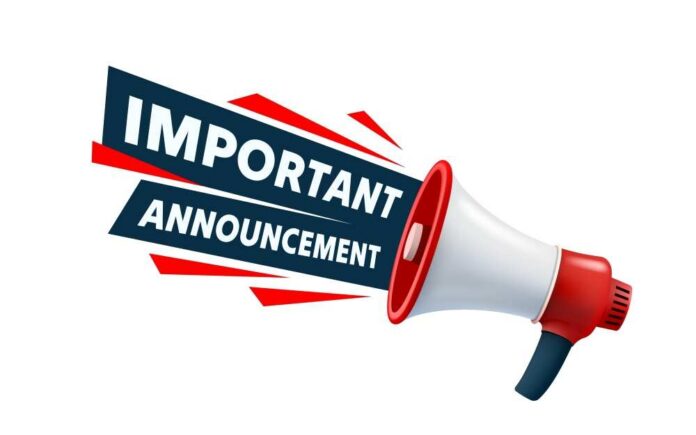 A megaphone with the text 'IMPORTANT ANNOUNCEMENT' in bold letters