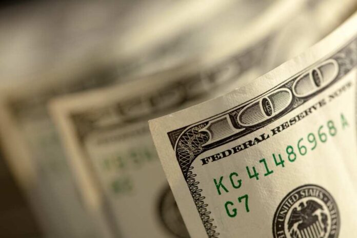 Close-up of a stack of hundred dollar bills