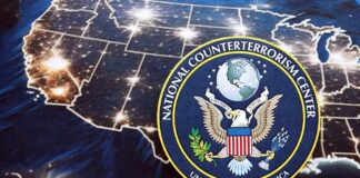 Emblem of the National Counterterrorism Center over a map of the United States
