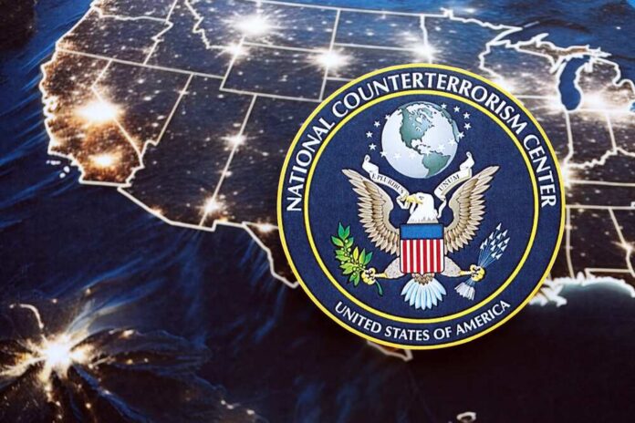 Emblem of the National Counterterrorism Center over a map of the United States