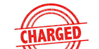 Red charged stamp with circular border