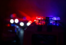 Santa Claus Terror Plot EXPOSED! Police car lights shining in the dark.
