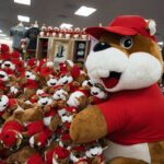 Buc-ee’s INVADES New States A large plush mascot surrounded by smaller stuffed animals in a store