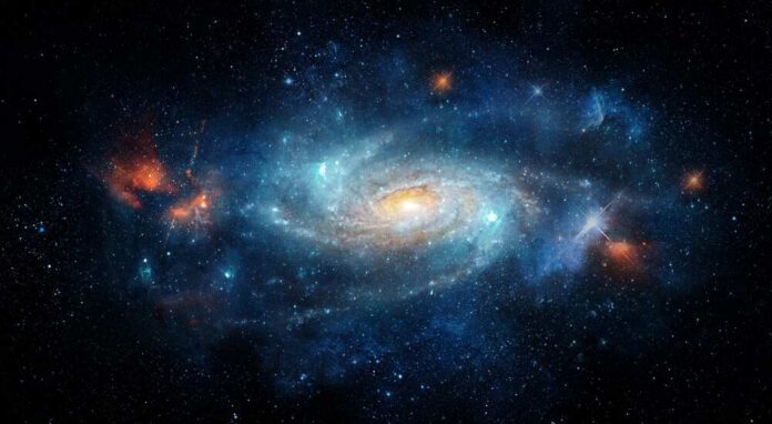 A vibrant galaxy with swirling colors and bright stars in the cosmos
