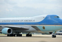 VIDEO: Foreign Jet Becomes Air Force One Airplane labeled United States of America on runway