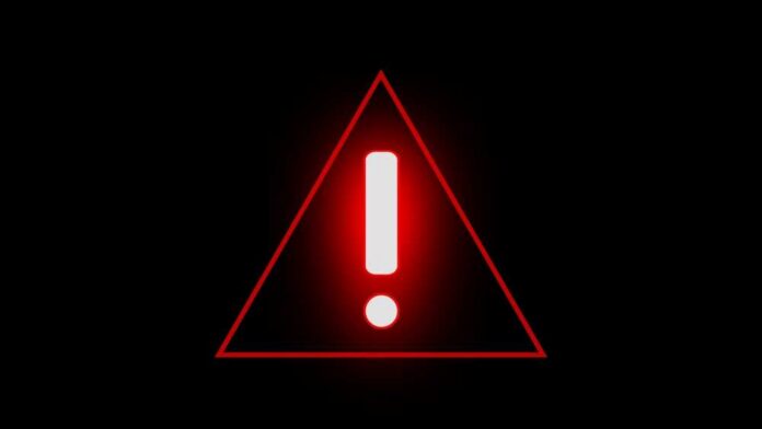 Red,Warning,Symbol,On,Black,Background.,Exclamation,Mark.,3d,Render. Red warning triangle with exclamation mark on black background