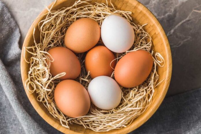 Whole,Chicken,Eggs,In,The,Basket.,Top,View.