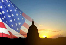 Senator’s Mystery Hospital Stay Sparks Concern U.S. Capitol silhouette with American flag and sunrise.