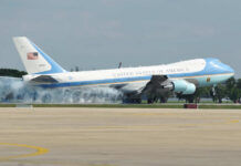 Threat Triggers Wild Air Force One Ruse Airplane labeled United States of America on runway