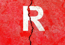 Abuse Claims Ignite GOP Firestorm Cracked red wall with white letter R.