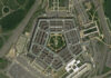 Pentagon Alarm: Missile Cupboards Thin Aerial view of the Pentagon building surrounded by roads and parking lots