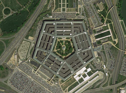 Washington,/,Usa,-,Dec,6,,2019:,Pentagon,Building,Aerial Aerial view of the Pentagon building surrounded by roads and parking lots
