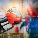 Oil Lifeline Surges — But Is It Real? Gas pump with financial data overlay and oil refinery in the background