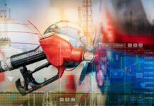Oil Lifeline Surges — But Is It Real? Gas pump with financial data overlay and oil refinery in the background