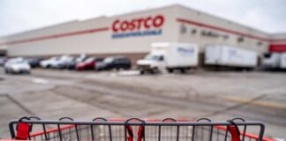 Shopping cart in front of a Costco Wholesale store
