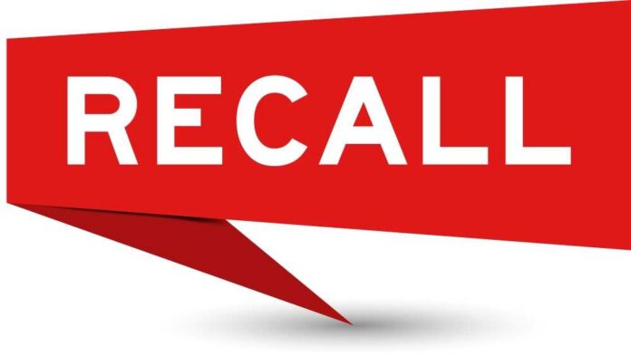 Red banner with the word RECALL in bold white letters