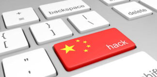 Keyboard key with China flag and hack label