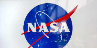 NASA logo with blue sphere and red swoosh