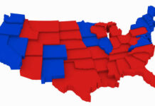 Map of the United States colored red and blue.