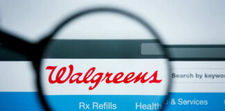 Magnifying glass highlighting Walgreens website header logo