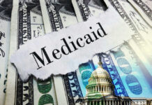 Medicaid text over cash and capitol building