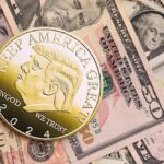 commemorative coin on assorted US dollar bills