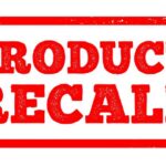 Product recall notice in bold red stamp style text