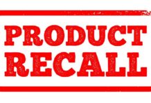 Product recall notice in bold red stamp style text